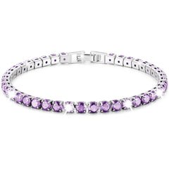 APSVO 18K White Gold Plated Tennis Bracelets for Women Girls CZ S925 Sterling Silver January Birthstone Bracelet with Red Garnet Graduation Wedding Birthday Jewelry Gifts Teen Kids Mom Ideas Age