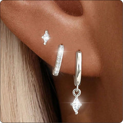 LUNVKY 3 Pairs Stud Earrings for Women Small Huggie Hoop S925 Sterling Silver Post Hypoallergenic Earring Sets for Multiple Piercing Birthday Graduation Jewelry Gifts Teen Her Mom Wife Adults Ideas