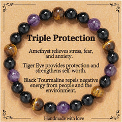 APSVO Natural Healing Crystal Bracelets for Women Triple Protection Energy Hematite Tiger Eye Black Tourmaline Bracelet Birthday Mothers Day Graduation Jewelry Gifts Teen Mom Her Ideas