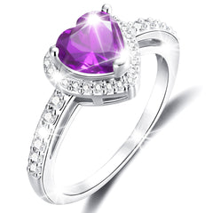 APSVO 18K White Gold Plated Love Heart Rings for Women Girls S925 Sterling Silver CZ January Birthstone Ring with Red Garnet Eternity Promise Band Wedding Birthday Jewelry Gifts Teen Mom Kids Ideas