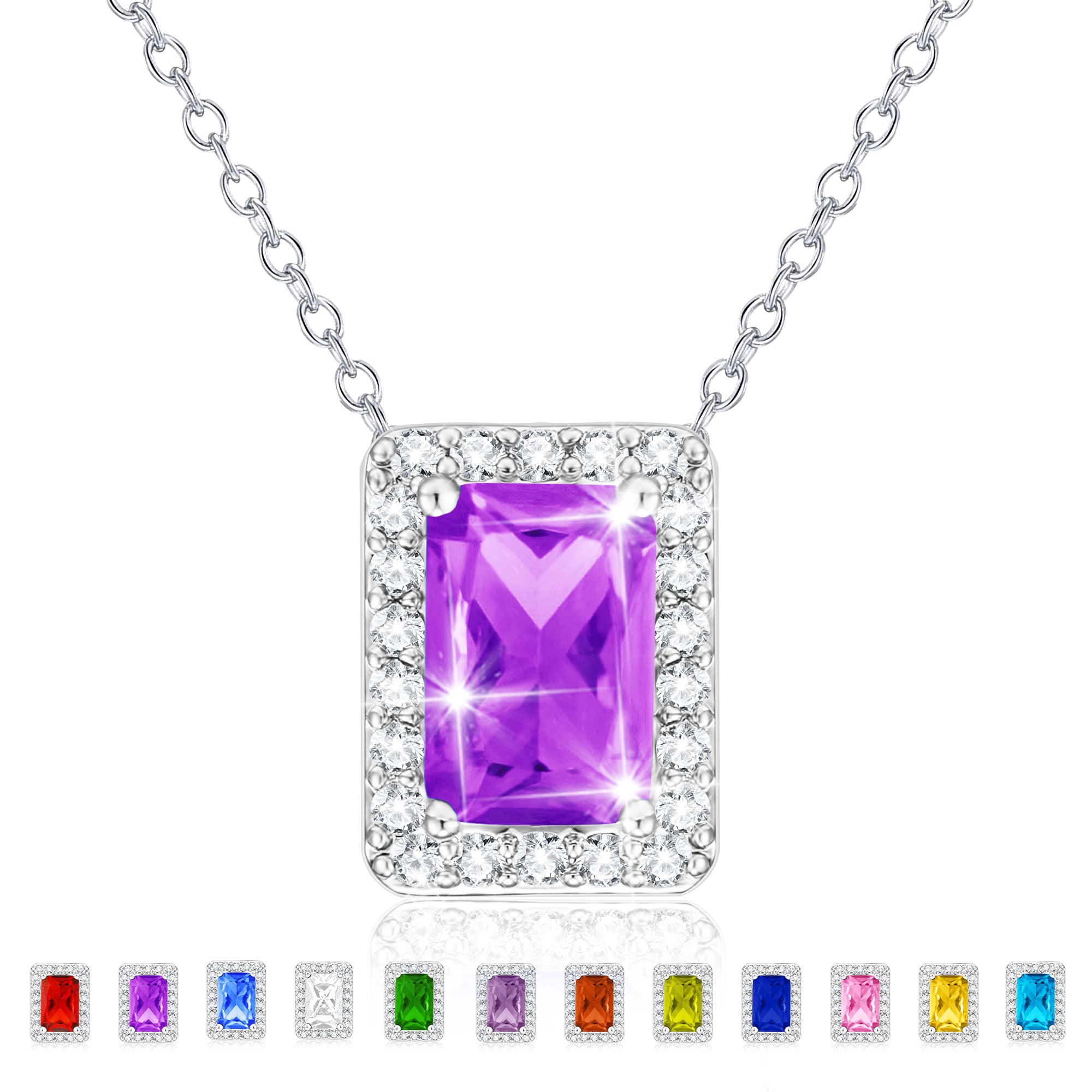 February Rectangle Necklace-S