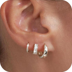 DORANA 3 Pairs 18K White Gold Plated Double Hoop Earrings for Women CZ Hypoallergenic S925 Sterling Silver Post Stud Earring Set Birthday Graduation Mothers Day Jewelry Gifts Teen Her Wife Mom