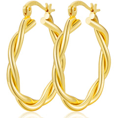 LUNVKY 18K Gold Plated Twist Hoop Earrings for Women Lightweight Hypoallergenic Large Chunky Post Earrings 30mm Earrings Birthday Valentines Day Jewelry Gifts Teen Girlfriend Wife Her Age Ideas