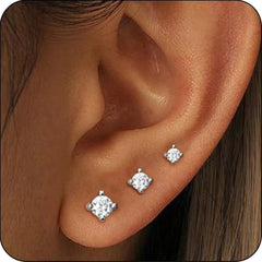 LUNVKY 3 Pairs Round Stud Earrings for Women Small Cartilage S925 Sterling Silver Post Hypoallergenic Earring Sets for Multiple Piercing Birthday Valentines Day Jewelry Gifts Teen Girlfriend Wife Her