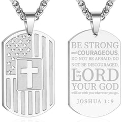 APSVO Black Dog Tag Cross Necklaces for Men Boys American Flag Pendant Chain Catholic Christian Religious Birthday Christmas Jewelry Gifts Teen Dad Boyfriend Son Adults Stocking Stuffer for Kids Age