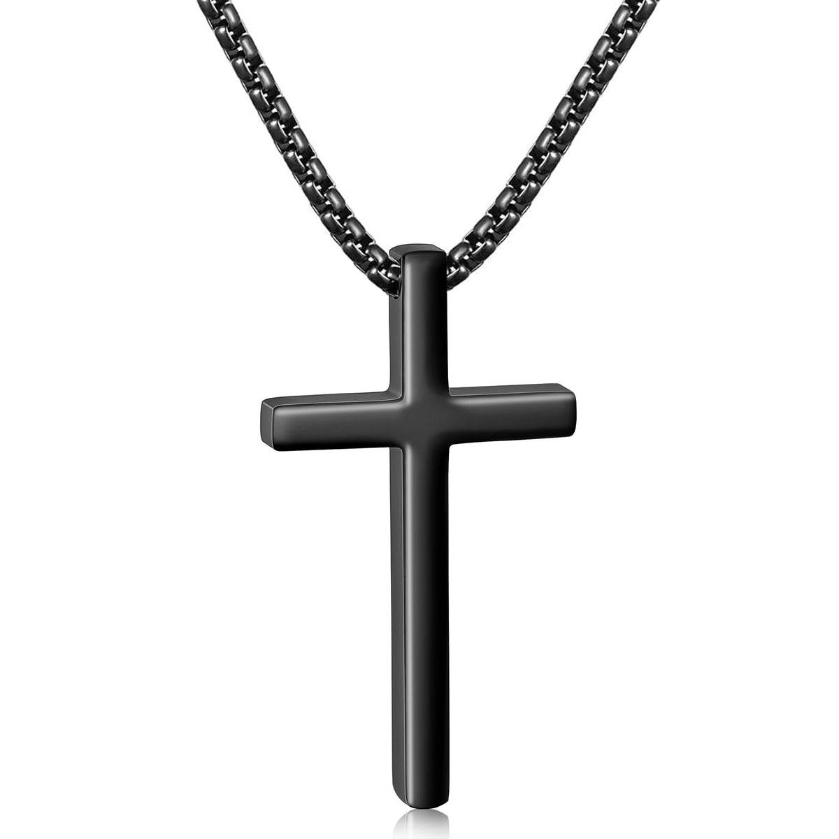 APSVO Black Cross Necklaces for Men Boys Stainless Steel Cross Pendant Chain Catholic Religious Christian Birthday Jewelry Gifts Ideas Dad Husband Son Tween Preteen Boyfriend Teen Teenage Kids Age