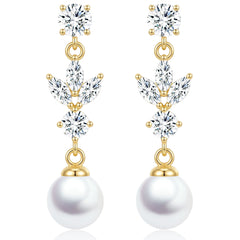 APSVO 18K White Gold Plated Drop Earrings for Women S925 Sterling Silver Post Hypoallergenic Dangle Earrings Wedding Birthday Mothers Day Jewelry Gifts Teen Mom Bride Bridesmaid Girlfriend Wife Age
