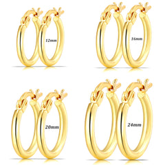 APSVO 4 Pairs Little Tiny Small 18K Gold Plated Hoop Earrings for Women Huggie Hypoallergenic Earrings Set for Multiple Piercing 12/16/20/24MM Birthday Jewelry Gifts Ideas Mom Wife Girlfriend Age