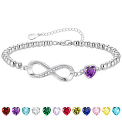 LUNVKY S925 Sterling Silver Plated Infinity Love Heart Beaded Bracelets for Women CZ January Birthstone Bracelets with Red Garnet Birthday Graduation Jewelry Gifts Teen Her Adults Ideas