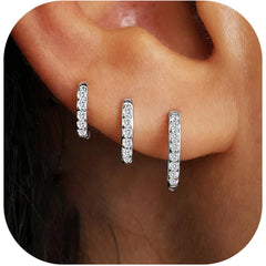 LUNVKY 3 Pairs 18K Gold Plated Hoop Earrings for Women Small Huggie Cartilage Post Hypoallergenic Earrings Set for Multiple Piercing Birthday Graduation Jewelry Gifts Teen Her Mom Wife Adults Ideas