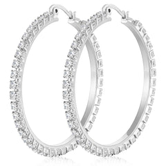 Silver CZ Hoop Earrings-30mm