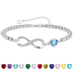 LUNVKY S925 Sterling Silver Plated Infinity Love Heart Beaded Bracelets for Women CZ January Birthstone Bracelets with Red Garnet Birthday Graduation Jewelry Gifts Teen Her Adults Ideas