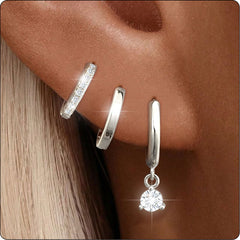 LUNVKY 3 Pairs Stud Earrings for Women Small Huggie Hoop S925 Sterling Silver Post Hypoallergenic Earring Sets for Multiple Piercing Birthday Graduation Jewelry Gifts Teen Her Mom Wife Adults Ideas