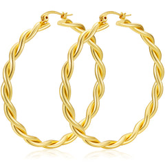 LUNVKY 18K Gold Plated Twist Hoop Earrings for Women Lightweight Hypoallergenic Large Chunky Post Earrings 30mm Earrings Birthday Valentines Day Jewelry Gifts Teen Girlfriend Wife Her Age Ideas