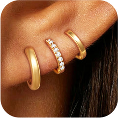LUNVKY 3 Pairs 18K Gold Plated Hoop Earrings for Women CZ Small Huggie Cartilage Post Hypoallergenic Earrings Set for Multiple Piercing Birthday Graduation Mothers Day Jewelry Gifts Her Teen Mom