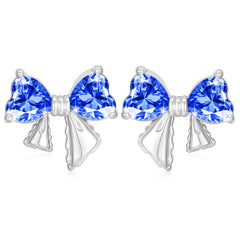 APSVO 18K White Gold Plated Bow Love Heart Stud Earrings for Women Girls Hypoallergenic CZ S925 Sterling Silver January Birthstone Earrings with Red Garnet Birthday Jewelry Gifts Ideas Teen Mom Kids
