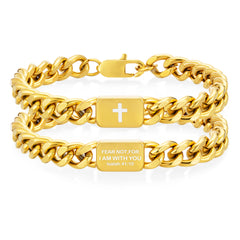 APSVO Gold Cross Bracelets for Men Bible Verse Cuban Curb Link Bracelet Catholic Religious Christian First Communion Birthday Graduation Fathers Day Jewelry Gifts Teen Dad Him Adults Ideas