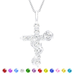 APSVO 18K White Gold Plated Butterfly Cross Necklaces for Women Girls S925 Sterling Silver January Birthstone Rose Necklace with Red Garnet Birthday Xmas Christmas Jewelry Gifts Stocking Stuffers