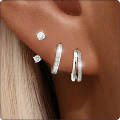 LUNVKY 3 Pairs Stud Earrings for Women Small Huggie Hoop S925 Sterling Silver Post Hypoallergenic Earring Sets for Multiple Piercing Birthday Graduation Jewelry Gifts Teen Her Mom Wife Adults Ideas