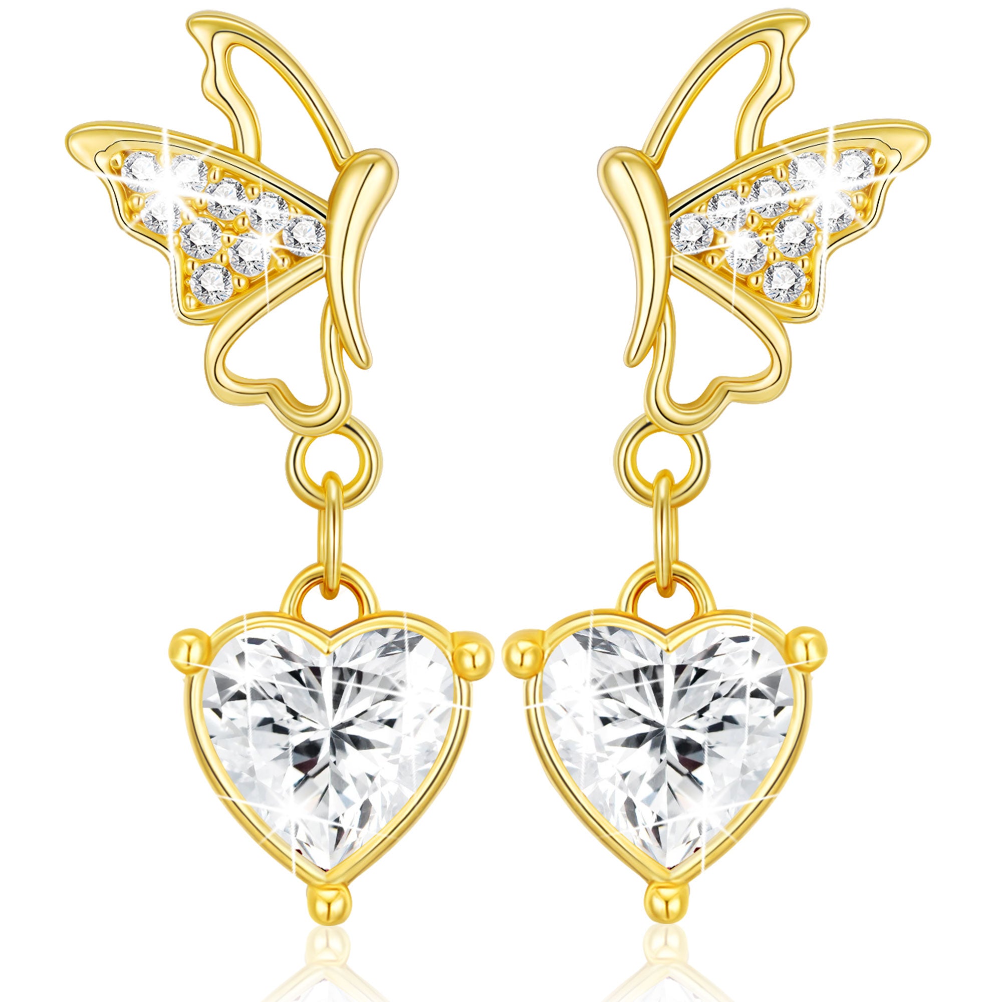 April Butterfly Heart Earrings-G