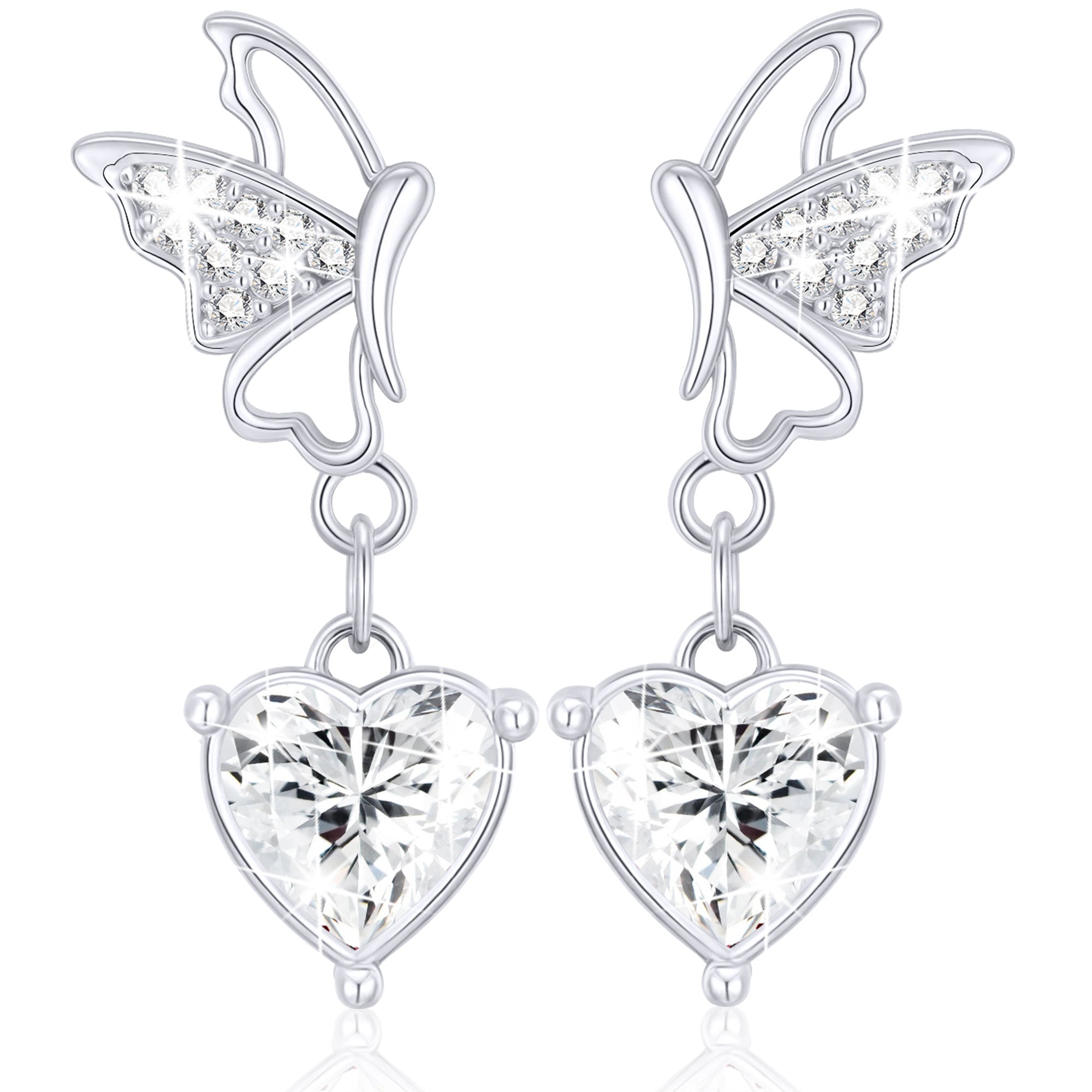 April Butterfly Heart Earrings-S