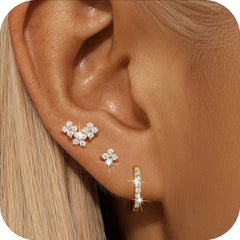 DORANA 3 Pairs 18K White Gold Plated Double Hoop Earrings for Women CZ Hypoallergenic S925 Sterling Silver Post Stud Earring Set Birthday Graduation Mothers Day Jewelry Gifts Teen Her Wife Mom