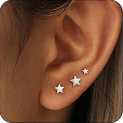 LUNVKY 3 Pairs Round Stud Earrings for Women Small Cartilage S925 Sterling Silver Post Hypoallergenic Earring Sets for Multiple Piercing Birthday Valentines Day Jewelry Gifts Teen Girlfriend Wife Her