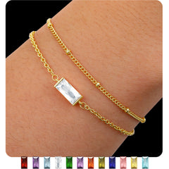 LUNVKY 2 Pcs 18K Gold Plated Bracelets for Women Girls Stackable Layered CZ January Birthstone Bracelets with Red Garnet Birthday Graduation Jewelry Gifts Teen Her Mom Wife Adults Kids Ideas