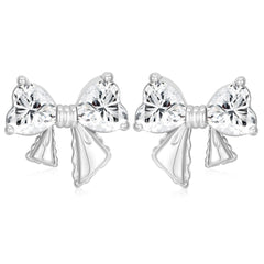 APSVO 18K White Gold Plated Bow Love Heart Stud Earrings for Women Girls Hypoallergenic CZ S925 Sterling Silver January Birthstone Earrings with Red Garnet Birthday Jewelry Gifts Ideas Teen Mom Kids