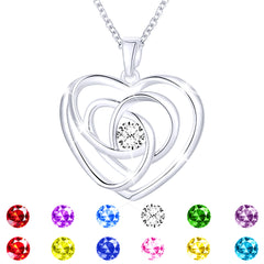 APSVO 18K White Gold Plated Love Heart Necklaces for Women CZ S925 Sterling Silver January Birthstone Necklace with Red Garnet Pendant Chain Birthday Jewelry Gifts Ideas Mom Wife Tween Teen Age