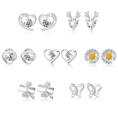 LUNVKY 7 Pairs Stud Earrings for Women CZ Small Cartilage S925 Sterling Silver Post Hypoallergenic Earring Sets for Multiple Piercing Birthday Valentines Day Jewelry Gifts Teen Girlfriend Wife Her