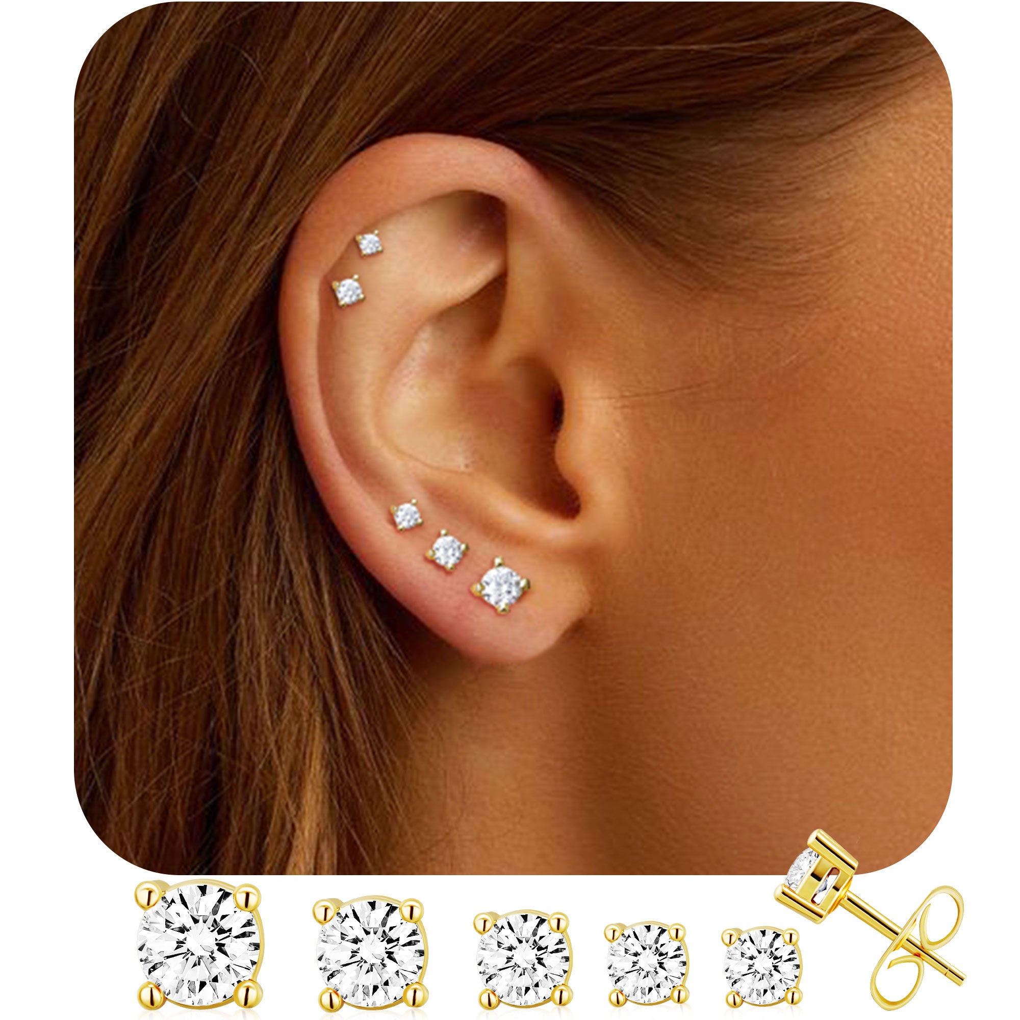5Pairs-CZ Stud Earring-G