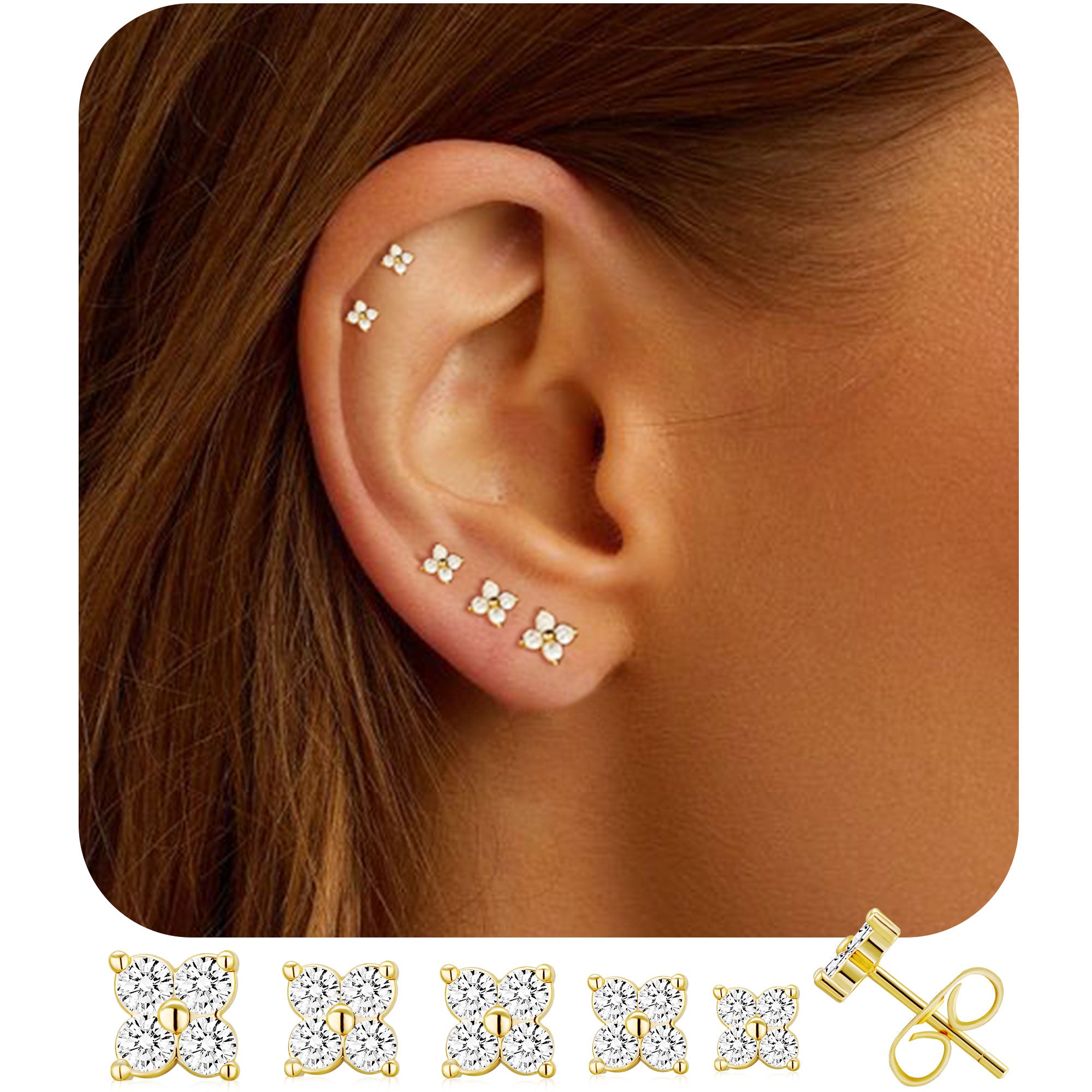 5Pairs-Flower Stud Earring-G