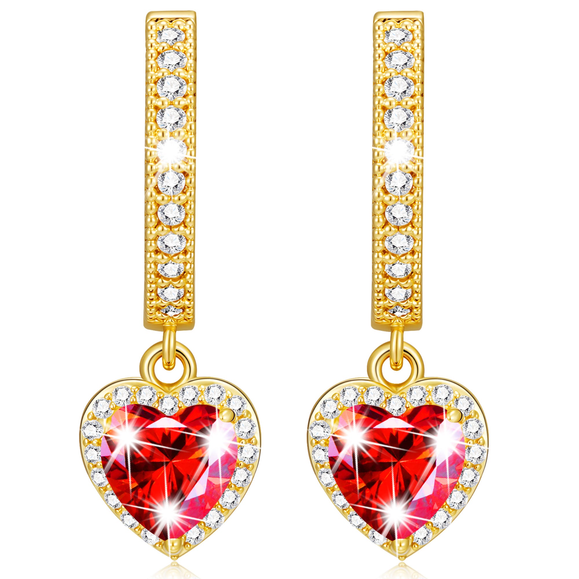 July Love Heart Birthstone Earrings-G