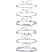 APSVO 6 Pcs Sterling Silver Plated Ankle Bracelets for Women Cuban Figaro Paperclip Singapore Satellite Mirror Anklet Set Birthday Graduation Mothers Day Jewelry Gifts Teen Her Mom Wife Age Ideas