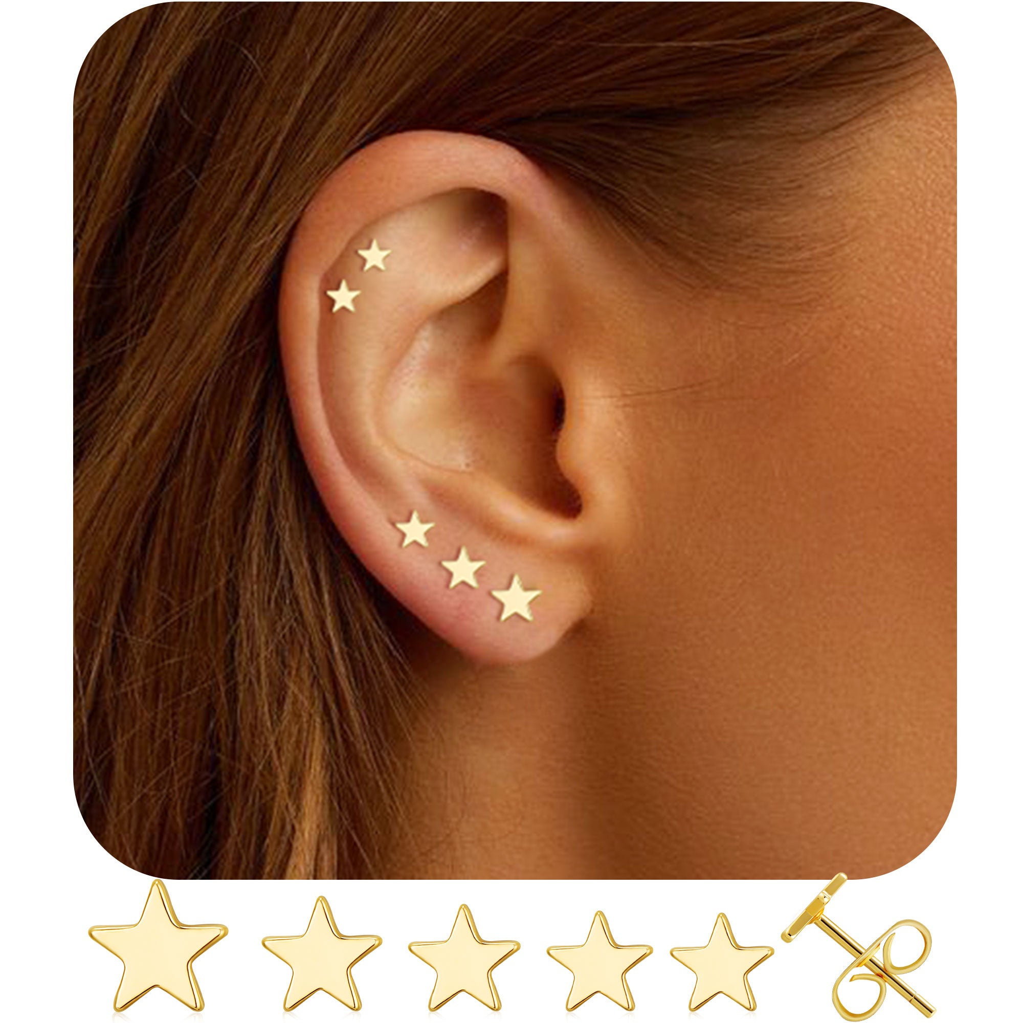 5Pairs-Star Stud Earring-G