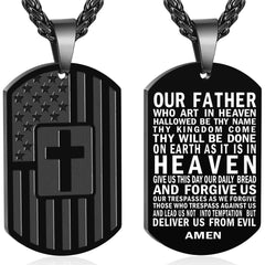 APSVO Black Dog Tag Cross Necklaces for Men Boys American Flag Pendant Chain Catholic Christian Religious Birthday Christmas Jewelry Gifts Teen Dad Boyfriend Son Adults Stocking Stuffer for Kids Age