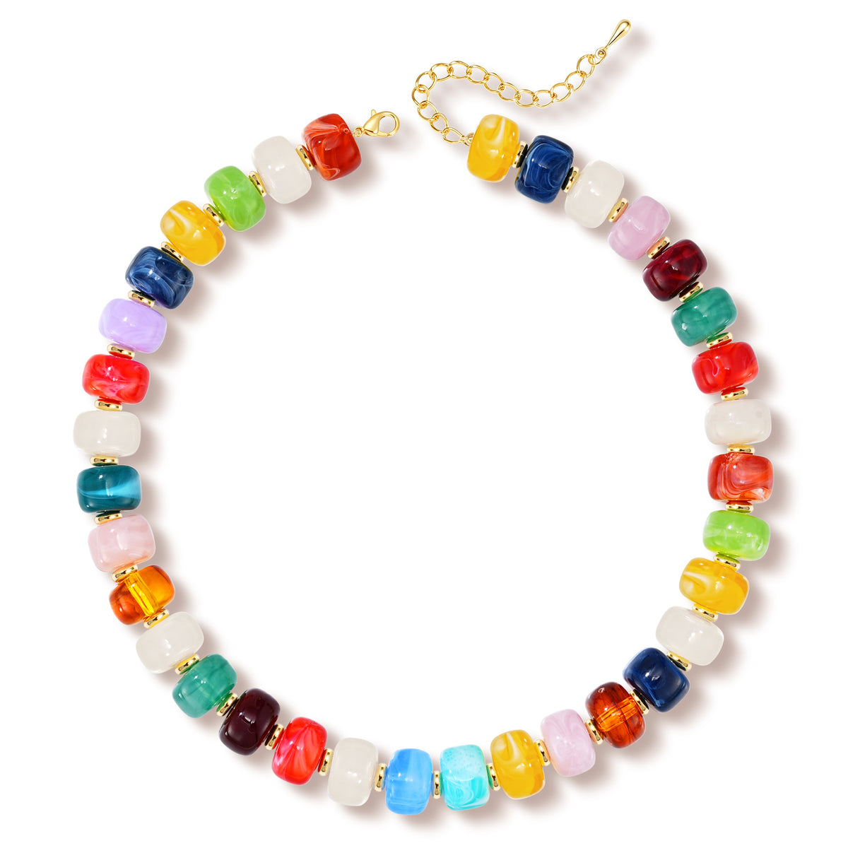 APSVO 18K Gold Plated Rainbow Beaded Necklace for Women Boho Chocker Chain Birthday Graduation Prom Wedding Jewelry Gifts Mom Girlfriend Females Adults Lady Wife Teen Her Ideas