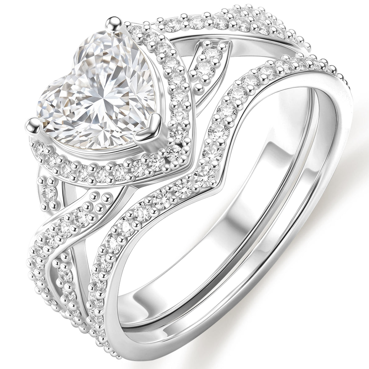 APSVO 18K White Gold Plated 1ct Love Heart Wedding Rings for Women Halo Stackable CZ S925 Sterling Silver Eternity Promise Band Engagement Rings Set Birthday Jewelry Gifts Bride Girlfriend Mom Ideas