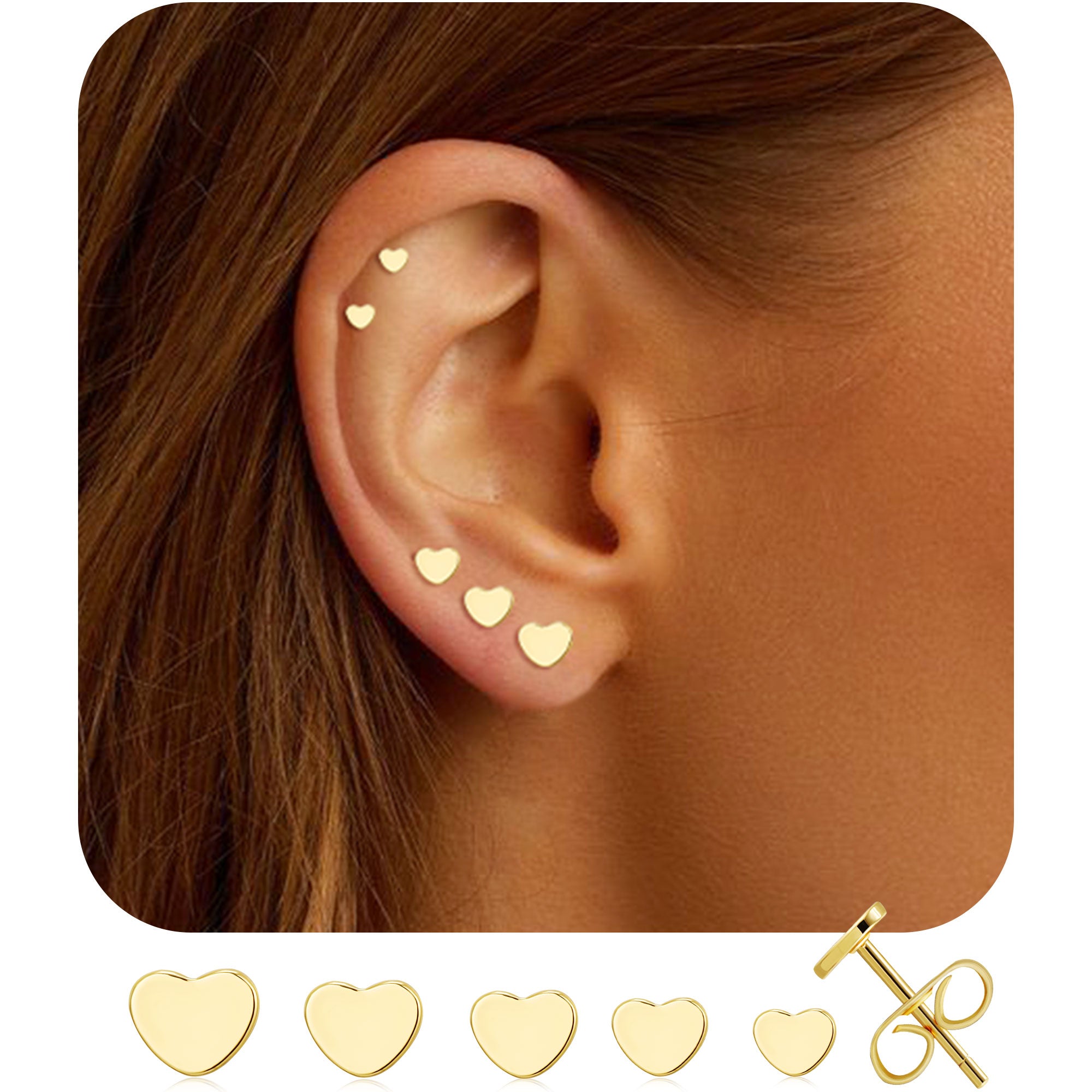 5Pairs-Heart Stud Earring-G