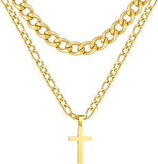 APSVO Layered Black Cross Necklaces for Men Boys Stainless Steel Cuban Figaro Pendant Chain Set Religious Christian Birthday First Communion Graduation Fathers Day Jewelry Gifts Him Teen Dad Kids