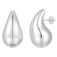 APSVO 18K White Gold Plated Hoop Earrings for Women S925 Sterling Silver Post Chunky Waterdrop Hypoallergenic Earrings Birthday Mothers Day Jewelry Gifts Teen Mom Ideas