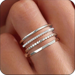 LUNVKY 4PCS 18K Gold Plated Rings for Women Non Tarnish Knuckle Dainty Fashion CZ Ring Pinky Thin Thumb Stackable Ring Set Birthday Valentines Day Jewelry Gifts Teen Girlfriend Wife Her Age Ideas