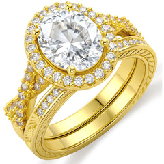 APSVO 18K White Gold Plated 1ct Oval Wedding Rings for Women Halo Stackable CZ S925 Sterling Silver Eternity Promise Band Engagement Rings Set Birthday Jewelry Gifts Wife Bride Girlfriend Mom Ideas