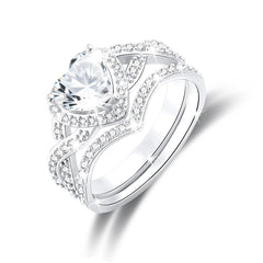 APSVO 18K White Gold Plated 1ct Love Heart Wedding Rings for Women Halo Stackable CZ S925 Sterling Silver Eternity Promise Band Engagement Rings Set Birthday Jewelry Gifts Bride Girlfriend Mom Ideas