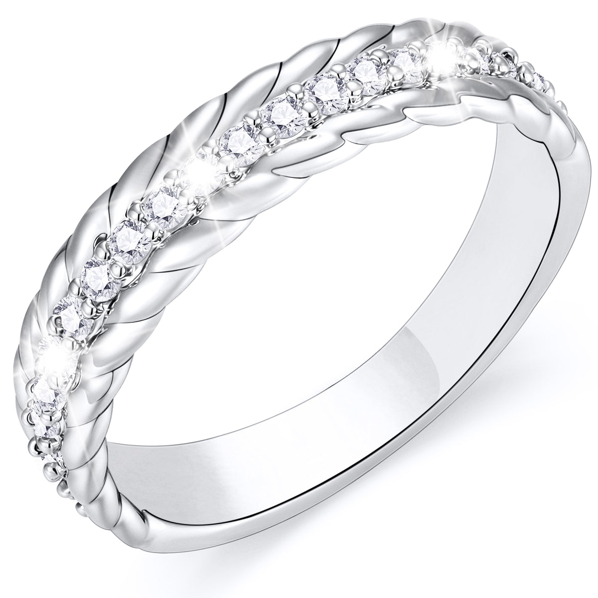 APSVO 18K White Gold Plated 0.1ct Rings for Women Stackable Non Tarnish Knuckle CZ S925 Sterling Silver Eternity Promise Band Wedding Engagement Birthday Jewelry Gifts Bride Girlfriend Mom Wife Ideas