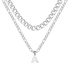 APSVO Silver Initial Necklaces for Men Stainless Steel Cuban Figaro Letter A Pendent Chain Set Birthday Graduation Fathers Day Jewelry Gifts Teen Him Dad Boyfriend Husband Adults Son Tween Age Ideas