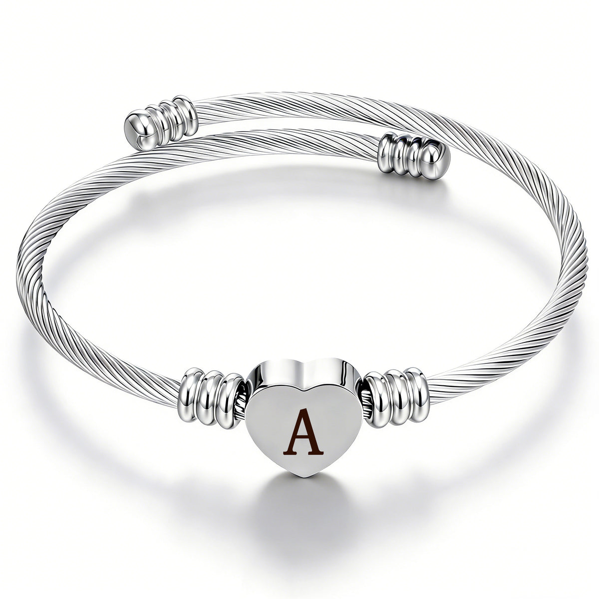LUNVKY Silver Love Heart Initial Bracelets for Women Letter A Open Cuff Bracelet Birthday Graduation Jewelry Gifts Teen Her Daughter Mom Girlfriend Wife Age Ideas