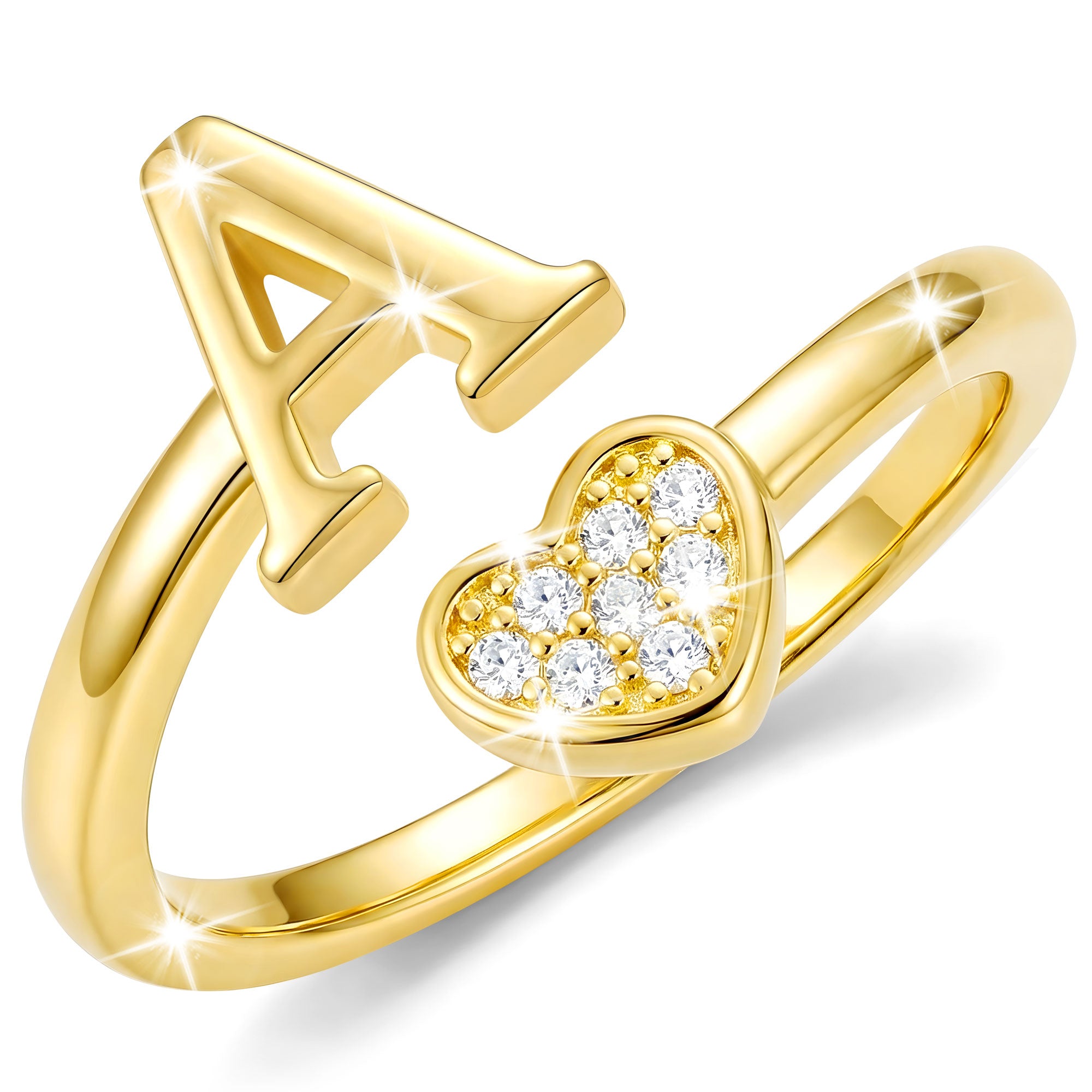 Gold-Open Love Heart Letter Ring-A