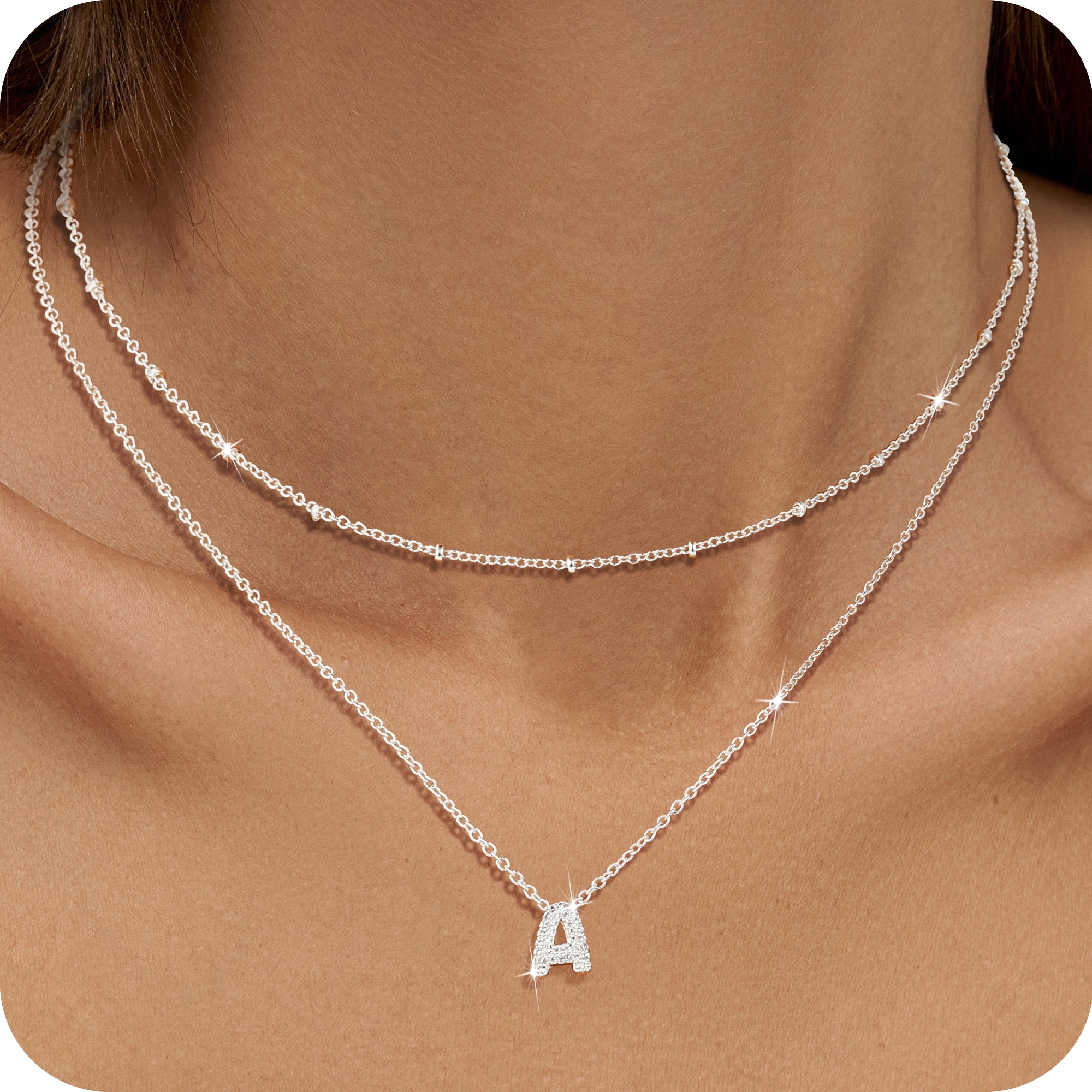 Silver-Layer Letter Necklace-A
